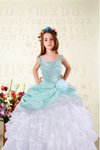 Straps Sleeveless Organza Little Girls Pageant Dress Beading and Ruffled Layers and Hand Made Flower Lace Up