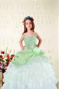 Apple Green Pageant Dress Military Ball and Sweet 16 and Quinceanera and For with Beading and Ruffled Layers and Hand Ma
