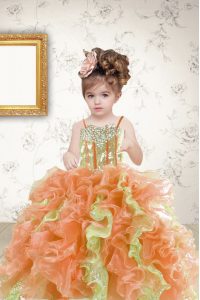 Sequins Floor Length Multi-color Child Pageant Dress Spaghetti Straps Sleeveless Lace Up