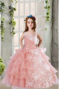 Colorful Sleeveless Lace and Ruffled Layers Lace Up Pageant Dress Womens