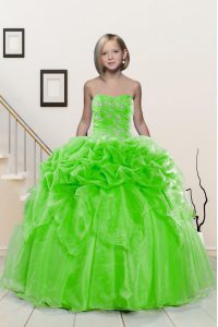 Sleeveless Floor Length Beading and Pick Ups Lace Up Little Girls Pageant Dress Wholesale with