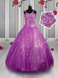Sequins Straps Sleeveless Lace Up Custom Made Pageant Dress Purple Sequined