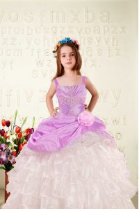 Flirting Fuchsia Lace Up Little Girls Pageant Dress Wholesale Beading and Ruffled Layers and Hand Made Flower Sleeveless