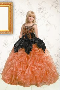Fitting Straps Sleeveless Organza Little Girl Pageant Gowns Beading and Pick Ups Lace Up