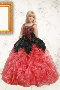 Best Beading and Ruffles Winning Pageant Gowns Black and Orange Lace Up Sleeveless Floor Length