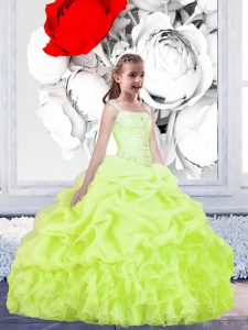 Light Yellow Sleeveless Floor Length Beading and Ruffles and Pick Ups Lace Up Girls Pageant Dresses