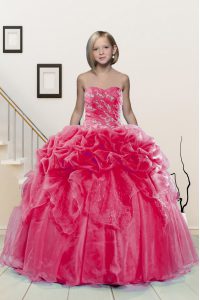 Artistic Pick Ups Ball Gowns Little Girls Pageant Gowns Hot Pink Sweetheart Organza Sleeveless Floor Length Lace Up