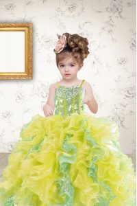 Sleeveless Beading and Ruffles and Sequins Lace Up Little Girl Pageant Dress