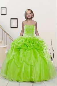 Colorful Sleeveless Floor Length Beading and Pick Ups Lace Up Custom Made Pageant Dress with Yellow Green