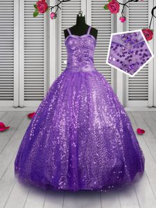 Beautiful Sleeveless Sequined Floor Length Lace Up Pageant Dress Wholesale in Lavender with Sequins