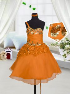 Mini Length A-line Sleeveless Orange Red Pageant Gowns For Girls Lace Up