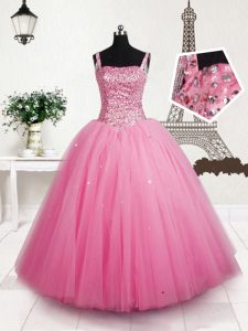 Sequins Baby Pink Sleeveless Tulle Lace Up Little Girls Pageant Dress for Party and Wedding Party