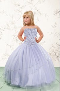 Grey Sleeveless Beading Floor Length Little Girl Pageant Dress