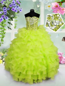 Custom Fit Sweetheart Sleeveless Organza Girls Pageant Dresses Ruffled Layers and Sequins Lace Up