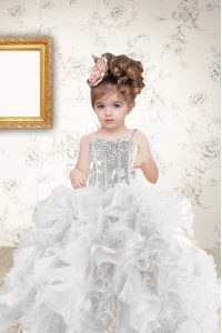 Top Selling Sleeveless Lace Up Floor Length Beading and Ruffles and Sequins Glitz Pageant Dress