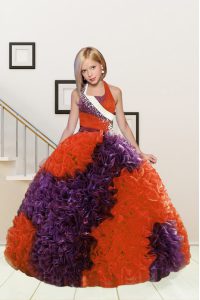 Halter Top Purple and Orange Red Sleeveless Fabric With Rolling Flowers Lace Up Pageant Dress for Party and Wedding Part