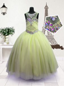 Captivating Apple Green Scoop Zipper Beading Pageant Dress for Teens Sleeveless