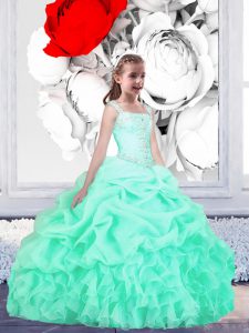Most Popular Straps Lace Up Beading and Ruffles and Pick Ups Kids Pageant Dress Sleeveless
