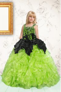 Apple Green Lace Up Kids Pageant Dress Beading and Pick Ups Sleeveless Floor Length