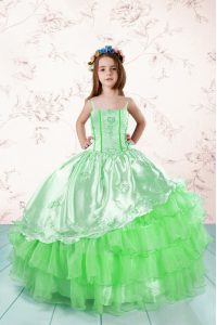 Floor Length Lace Up Pageant Dresses for Party and Wedding Party with Embroidery and Ruffled Layers