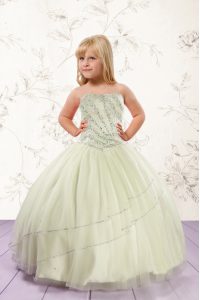 Sleeveless Floor Length Beading Lace Up Little Girls Pageant Dress Wholesale with Apple Green