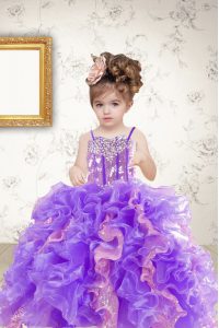 Beading and Ruffles and Sequins Girls Pageant Dresses Multi-color Lace Up Sleeveless Floor Length