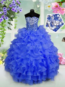 Organza Sleeveless Floor Length Pageant Dress Wholesale and Ruffled Layers and Sequins
