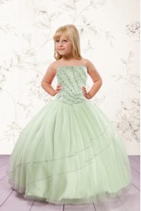 Lovely Apple Green Strapless Neckline Beading Kids Pageant Dress Sleeveless Lace Up