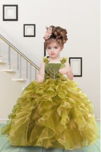 Custom Fit Yellow Green Sleeveless Organza Lace Up Little Girl Pageant Gowns for Military Ball and Sweet 16 and Quincean