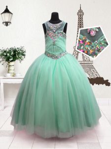 Ideal Scoop Turquoise Sleeveless Organza Zipper Pageant Dress for Party and Wedding Party
