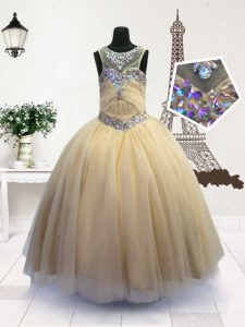 Scoop Light Yellow Sleeveless Floor Length Beading Zipper Child Pageant Dress