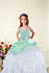 White Lace Up Pageant Dresses Beading and Ruffles Sleeveless Floor Length