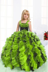 Luxury Sleeveless Lace Up Floor Length Beading and Ruffles Glitz Pageant Dress