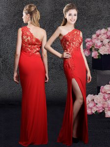 Fancy One Shoulder Sleeveless Chiffon Dress for Prom Lace and Appliques Side Zipper