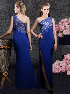 High End One Shoulder Floor Length Column/Sheath Sleeveless Royal Blue Prom Gown Side Zipper