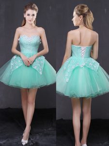 Sleeveless Lace Up Mini Length Lace and Appliques Dress for Prom