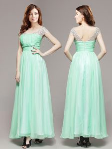 Glorious Apple Green Empire Beading Prom Dresses Zipper Chiffon Sleeveless Ankle Length