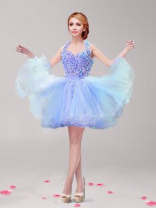 Halter Top Blue Sleeveless Tulle Backless Dress for Prom for Prom