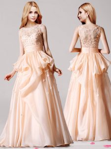 Discount Scoop Floor Length Champagne Prom Party Dress Taffeta Sleeveless Appliques and Pick Ups
