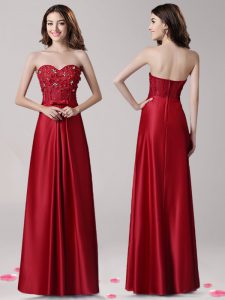 Wine Red Sweetheart Zipper Beading and Appliques and Bowknot Prom Dress Sleeveless