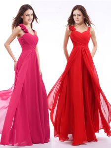 Hot Pink Straps Zipper Hand Made Flower Prom Evening Gown Sleeveless