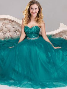 Tulle Sweetheart Sleeveless Zipper Sequins Homecoming Dress in Peacock Green