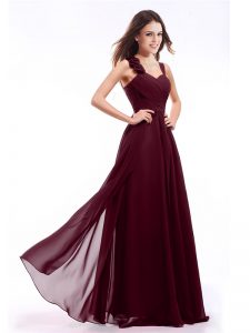 Noble Empire Prom Dresses Burgundy Straps Chiffon Sleeveless Floor Length Zipper