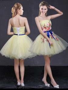 Flirting Strapless Sleeveless Lace Up Prom Gown Light Yellow Organza
