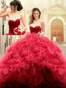 Glamorous Red 15th Birthday Dress Prom and For with Beading and Ruffles Sweetheart Sleeveless Lace Up