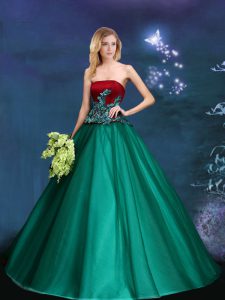 Customized Satin and Tulle Sleeveless Floor Length Quinceanera Dresses and Appliques
