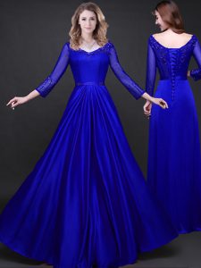 Hot Selling Long Sleeves Appliques and Belt Lace Up Prom Dress