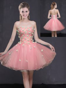 Simple Pink Sweetheart Lace Up Appliques Prom Gown Sleeveless