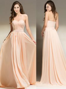 Delicate Peach Sweetheart Neckline Belt Prom Evening Gown Sleeveless Clasp Handle