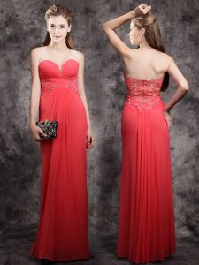 Dramatic Sleeveless Chiffon Floor Length Zipper Prom Dress in Red with Appliques